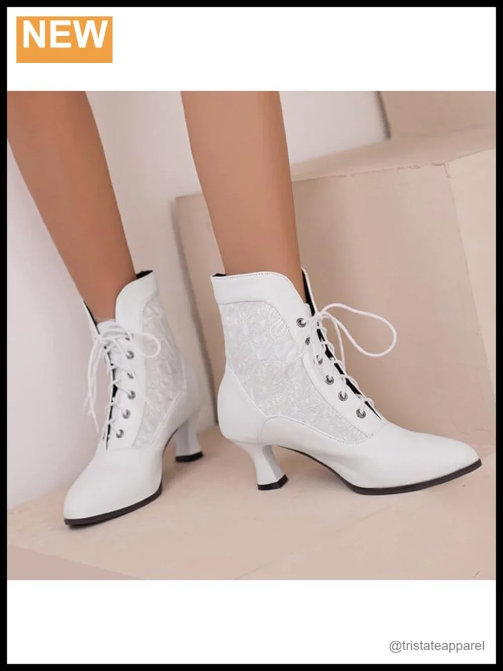 Women's Lace-Up Kitten Heel Ankle Boots Victorian Witch Chunky Heel PU Booties